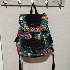 Sakroots Colorful Floral Backpack with Black Accents